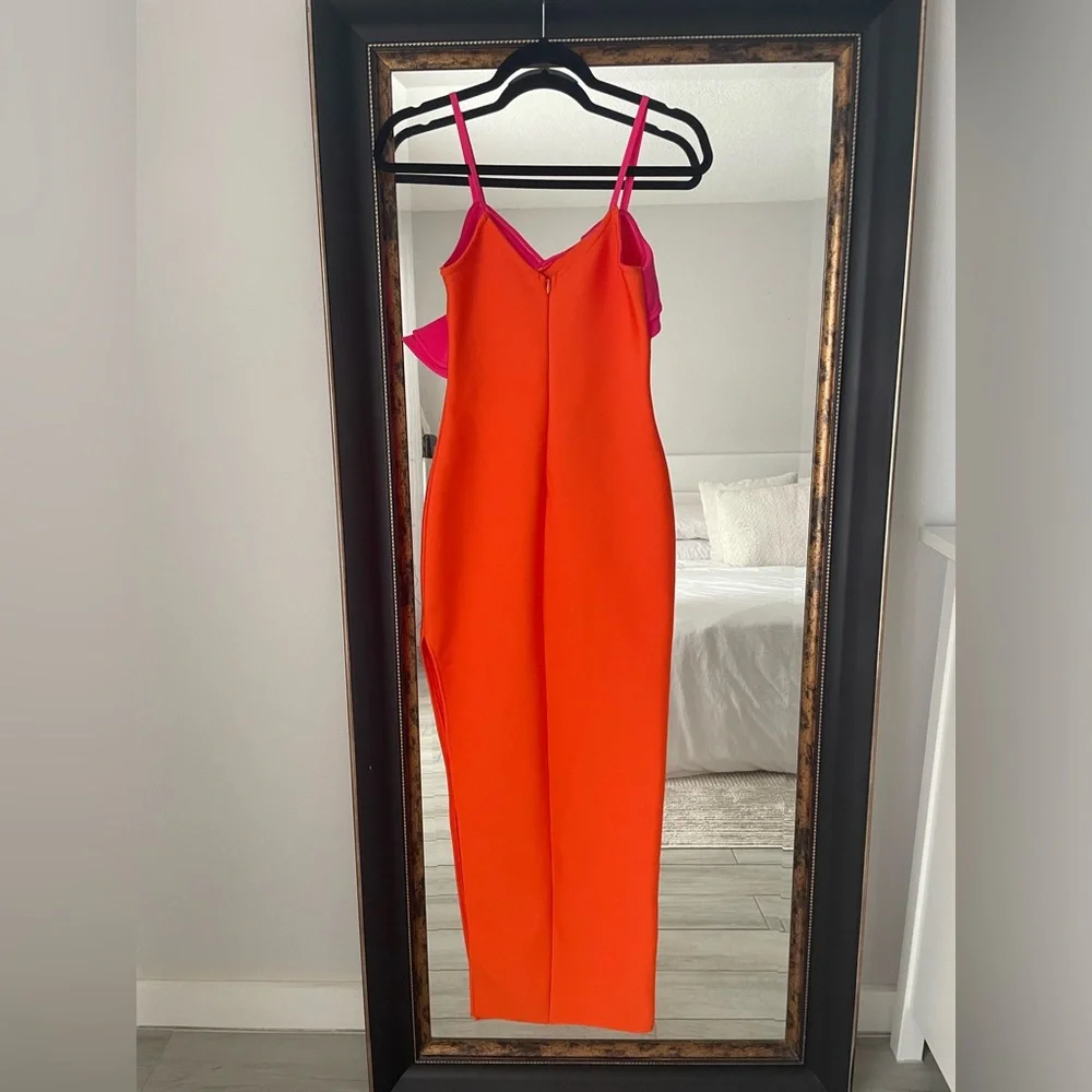 SIS Label Simona Orange & Pink Ruffle Bandage Maxi Dress | Size Small
